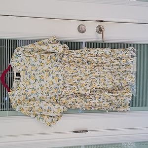 Floral Satin Bubble Sleeve Accordion Pleat Ruffle Tiered Babydoll Dress Sz S